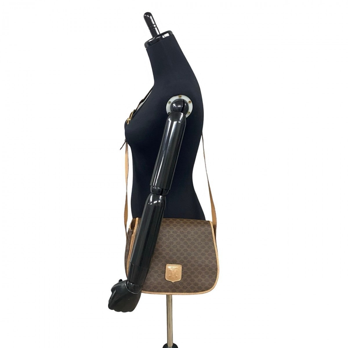 Celine Shoulder Bag Leather, Pvc Brown Macadam Blason Triomphe Pattern Women