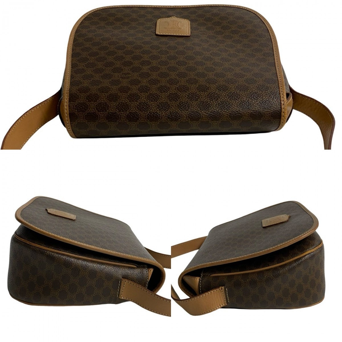 Celine Shoulder Bag Leather, Pvc Brown Macadam Blason Triomphe Pattern Women