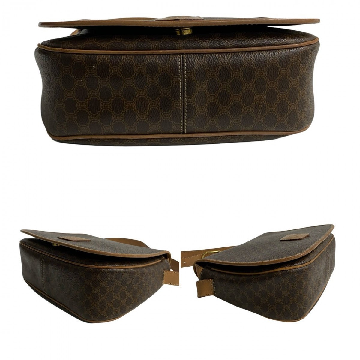 Celine Shoulder Bag Leather, Pvc Brown Macadam Blason Triomphe Pattern Women