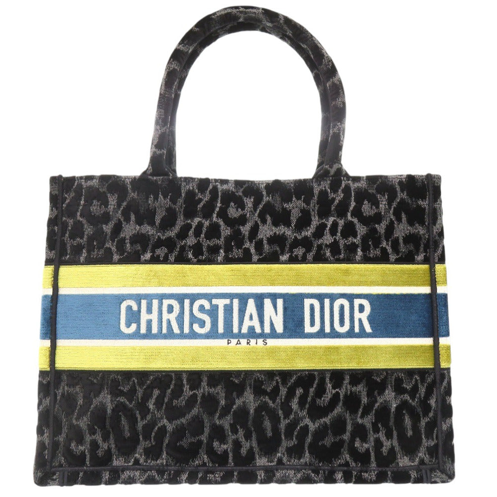 Christian Dior Tote Bag Velor Black Velour Book Tote Leopard Print Medium Tote Bag Women(Unisex)