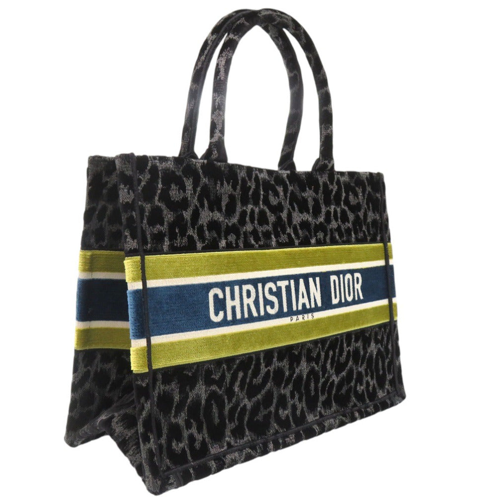 Christian Dior Tote Bag Velor Black Velour Book Tote Leopard Print Medium Tote Bag Women(Unisex)