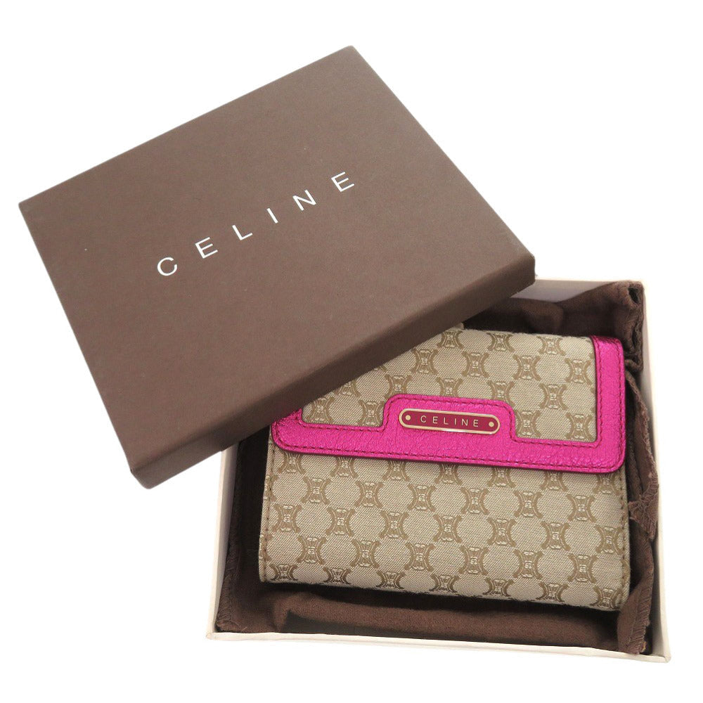 Celine Tri-Fold Wallet Canvas Beige Macadam Pattern Purse Women