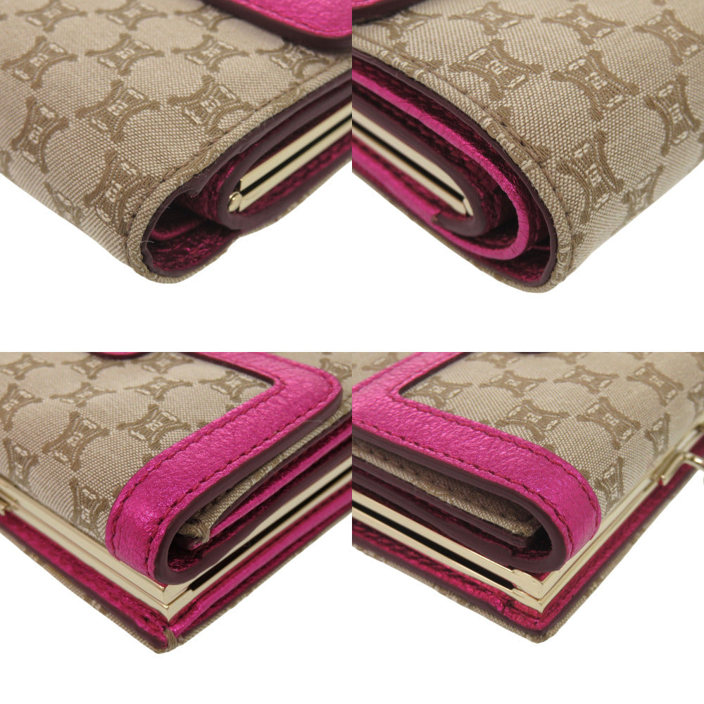 Celine Tri-Fold Wallet Canvas Beige Macadam Pattern Purse Women
