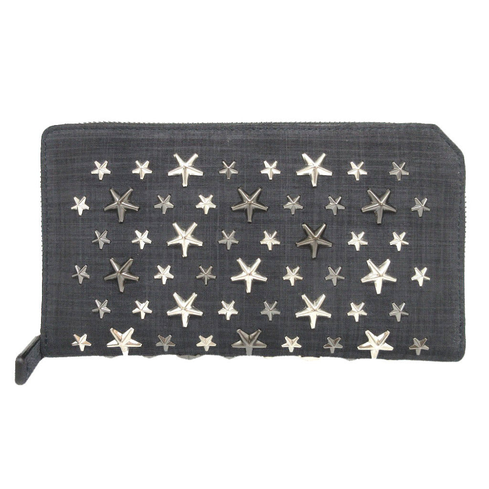 Jimmy Choo Long Wallet Purse Canvas Navy Zip Around Star Studs Carnaby Unisex(Unisex)