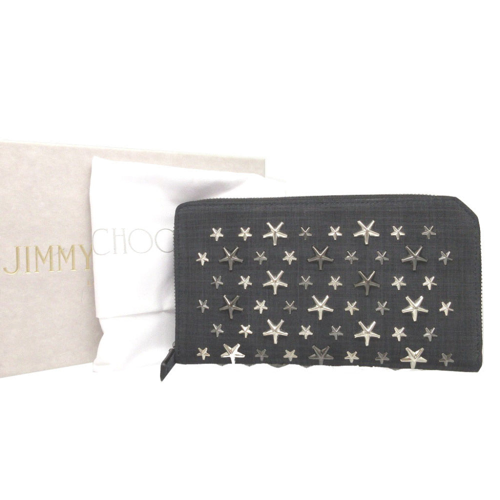 Jimmy Choo Long Wallet Purse Canvas Navy Zip Around Star Studs Carnaby Unisex(Unisex)