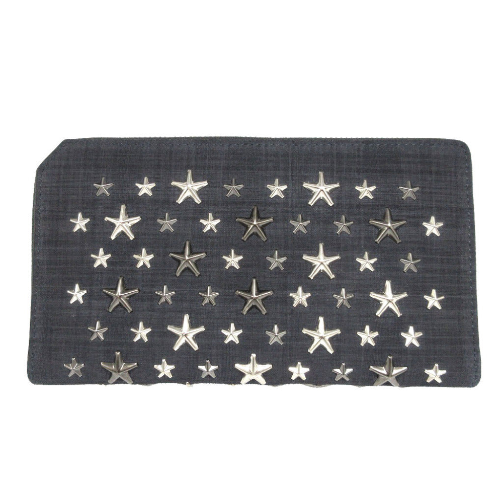 Jimmy Choo Long Wallet Purse Canvas Navy Zip Around Star Studs Carnaby Unisex(Unisex)