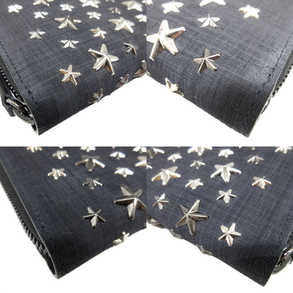 Jimmy Choo Long Wallet Purse Canvas Navy Zip Around Star Studs Carnaby Unisex(Unisex)