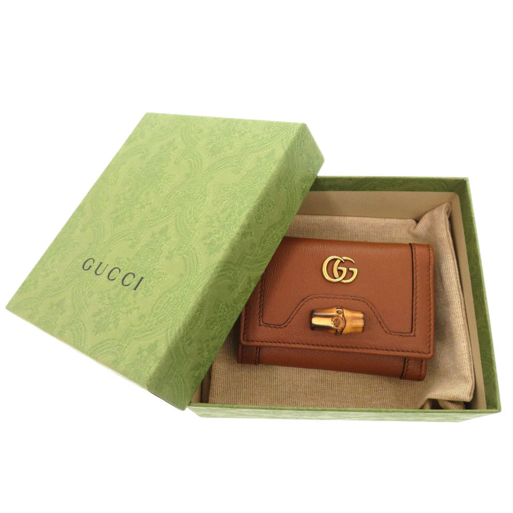 Gucci Tri-Fold Wallet 658633 Leather Brown Bamboo Medium Women