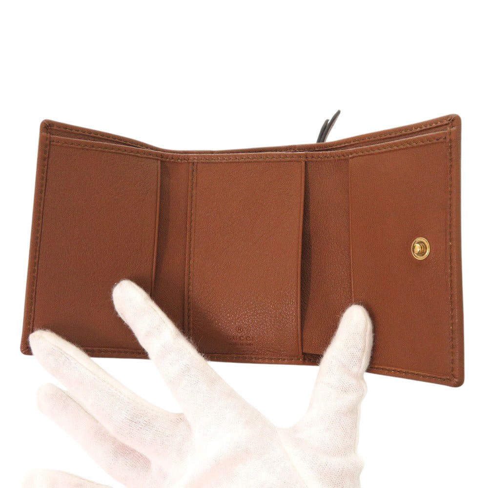 Gucci Tri-Fold Wallet 658633 Leather Brown Bamboo Medium Women