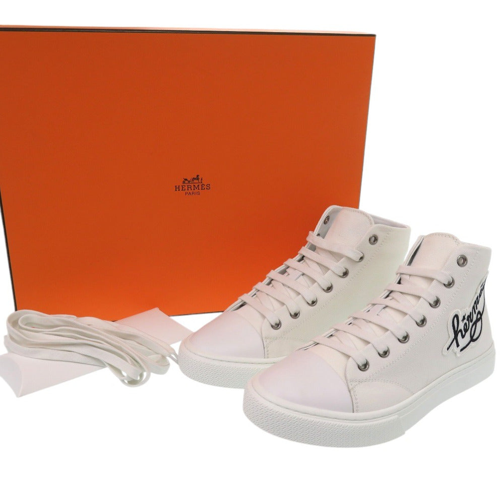 Hermes Sneakers 241178Z Cotton Canvas White Illico Embroidered Patch High Top Iriko Women 37