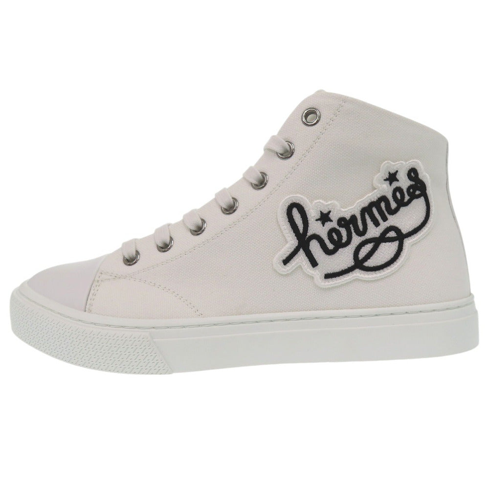 Hermes Sneakers 241178Z Cotton Canvas White Illico Embroidered Patch High Top Iriko Women 37