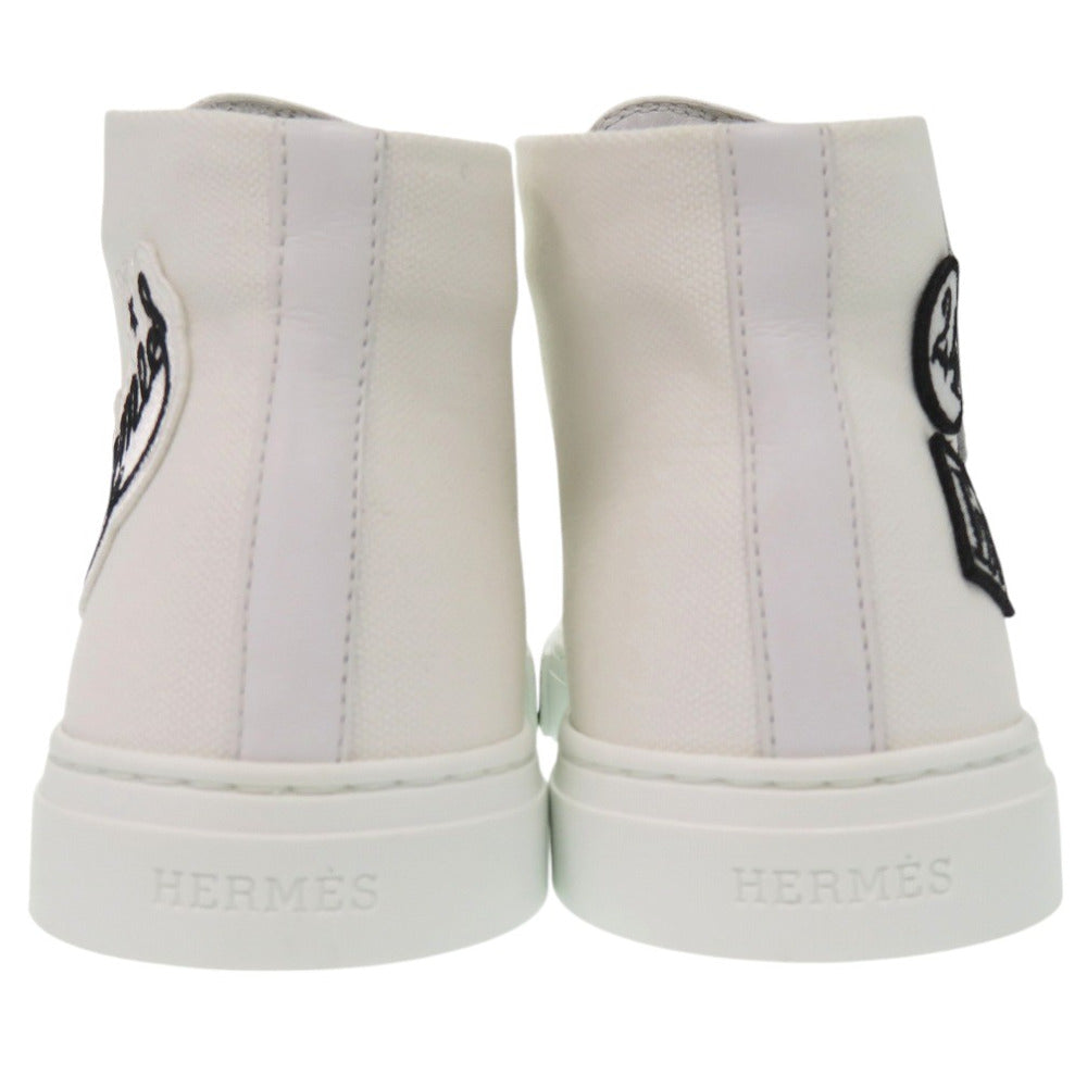 Hermes Sneakers 241178Z Cotton Canvas White Illico Embroidered Patch High Top Iriko Women 37