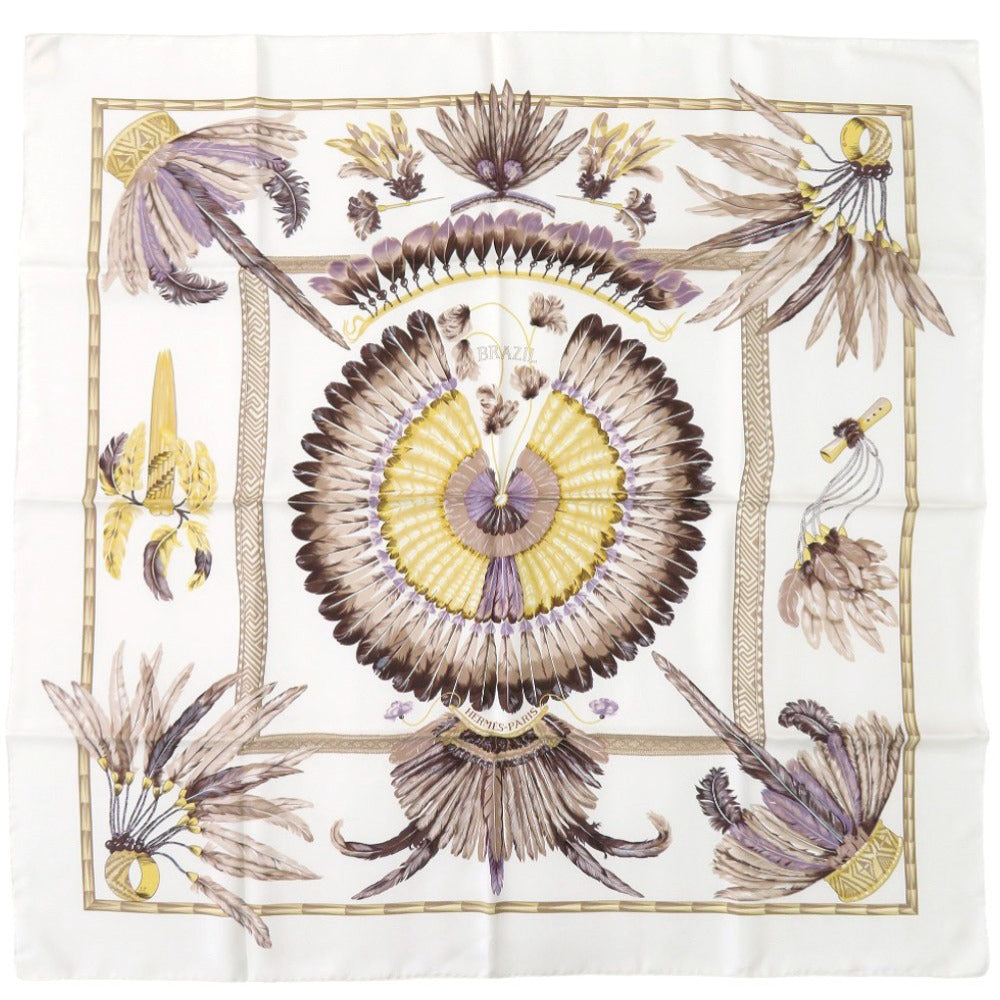 Hermes Scarf Silk White Carre90 Brazil Brazil Women