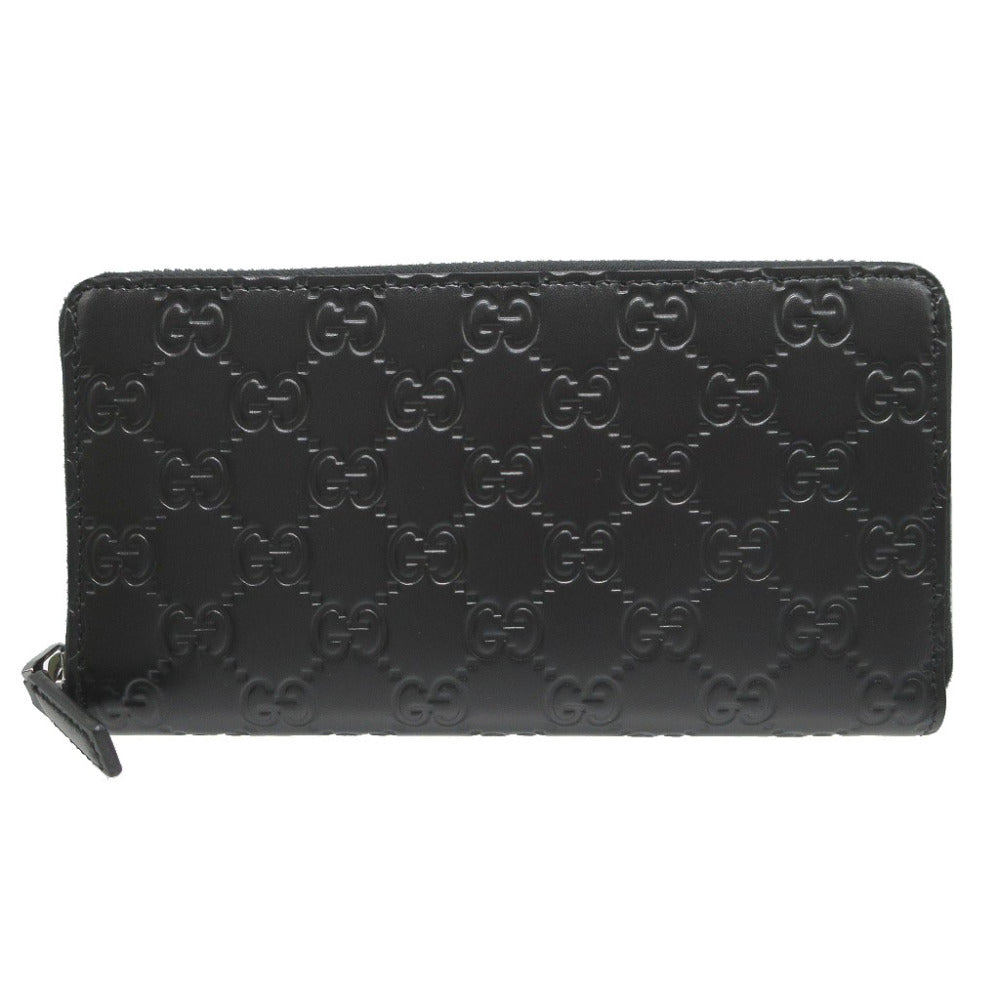 Gucci Long Wallet Purse 307987 Leather Black Zip Around Guccisima Unisex(Unisex)