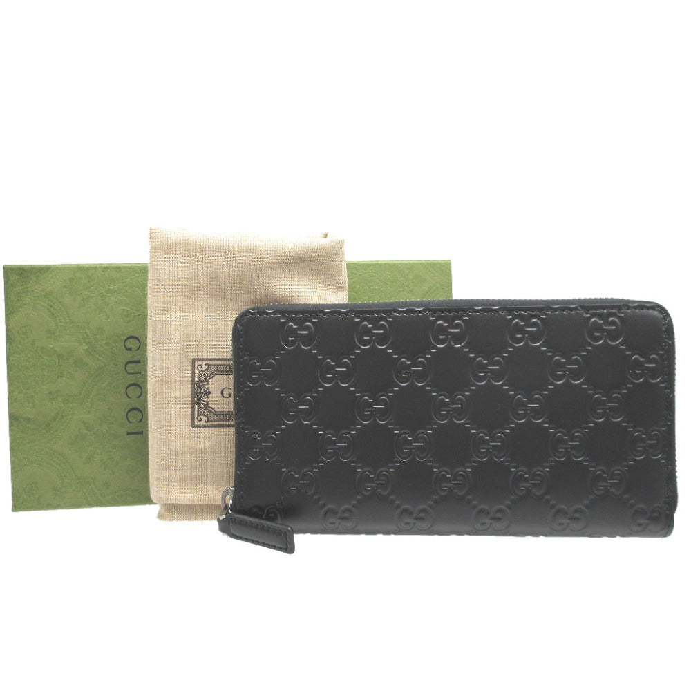 Gucci Long Wallet Purse 307987 Leather Black Zip Around Guccisima Unisex(Unisex)