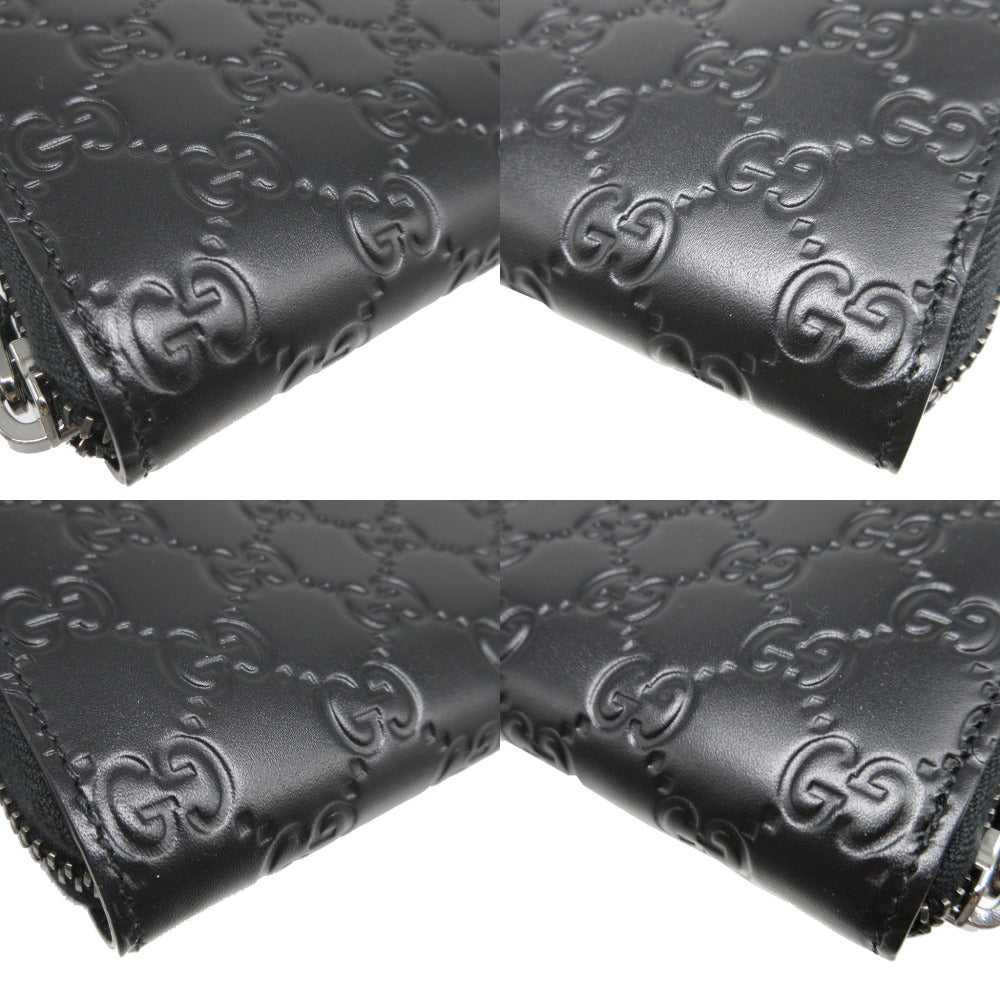 Gucci Long Wallet Purse 307987 Leather Black Zip Around Guccisima Unisex(Unisex)