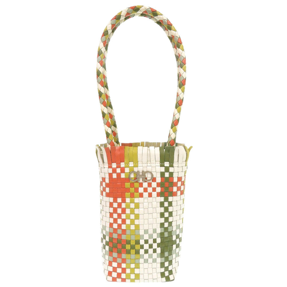 Salvatore Ferragamo Handbag Do-217225 Leather White Vintage Gancini Braided Women