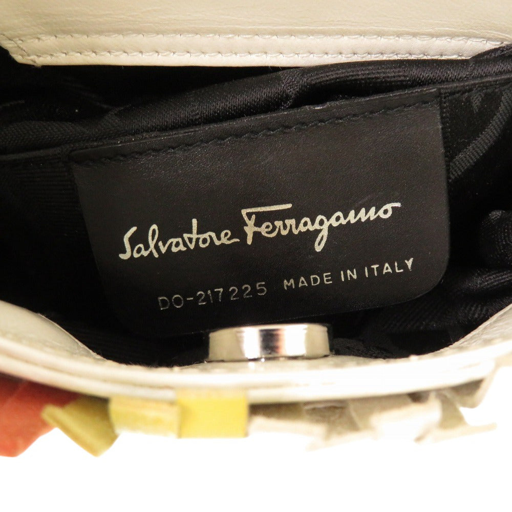 Salvatore Ferragamo Handbag Do-217225 Leather White Vintage Gancini Braided Women
