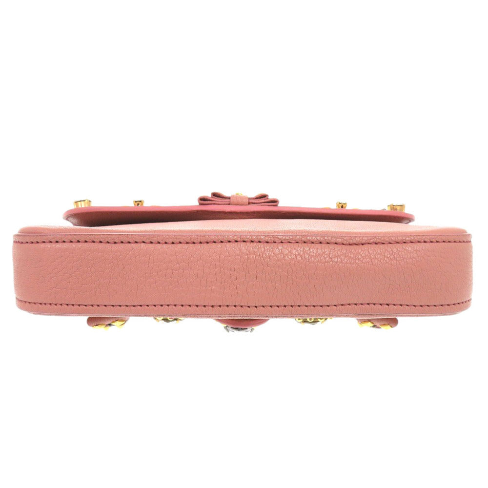 Miumiu Clutch Bag Leather, Stone Pink Ribbon, Beads, Studs Women