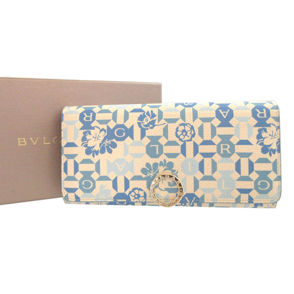 Bvlgari Long Wallet Purse Leather White Two Fold Bulgari Bulgari Unisex(Unisex)