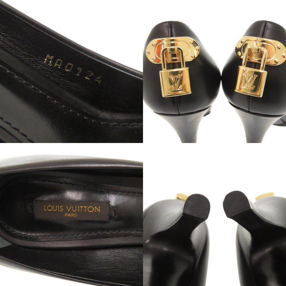Louis Vuitton Pumps Leather Black Open Toe Padlock Women 36