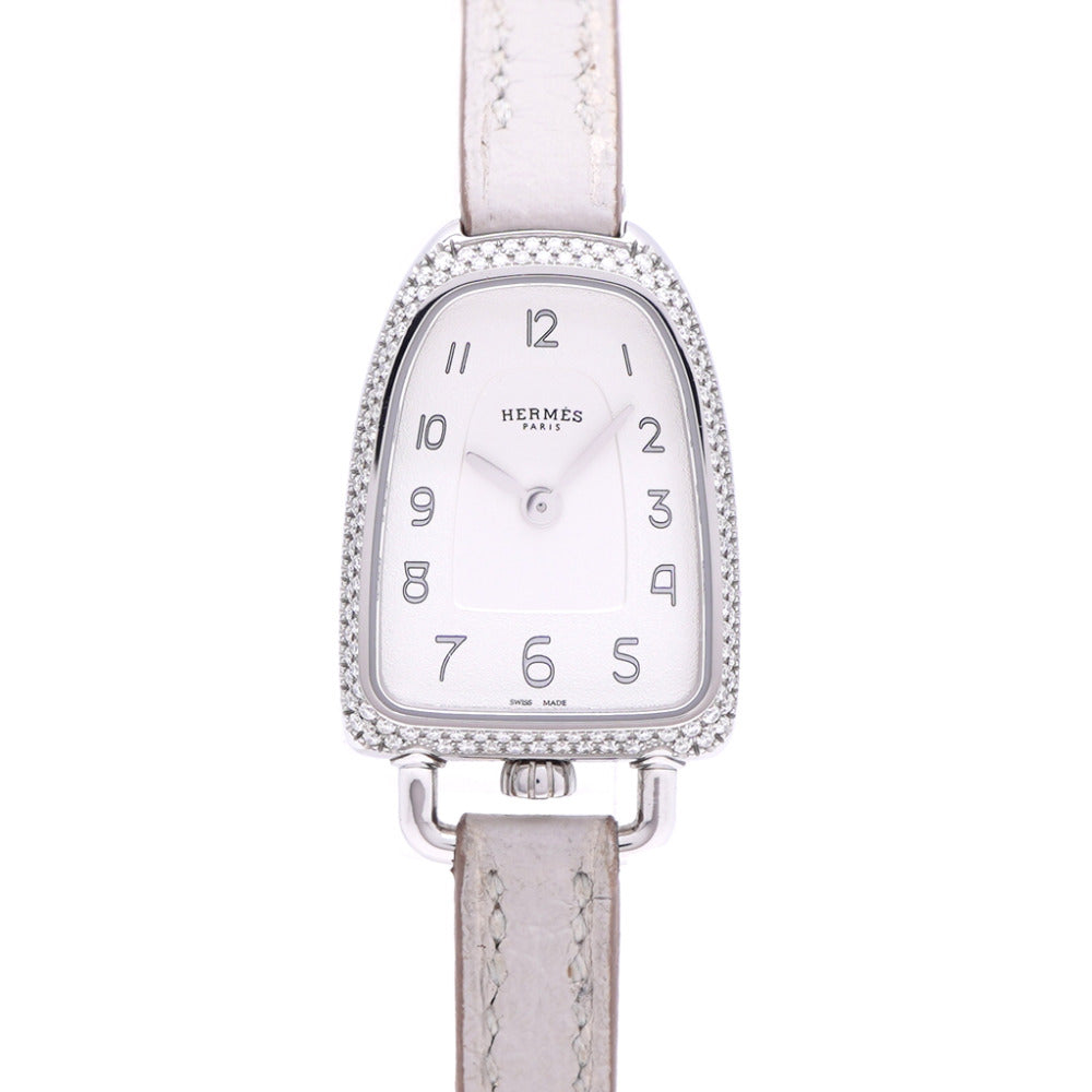 Hermes Watches Quartz Ga1.130 Stainless Steel, Diamond White Galop D'Herms Mm White Dial