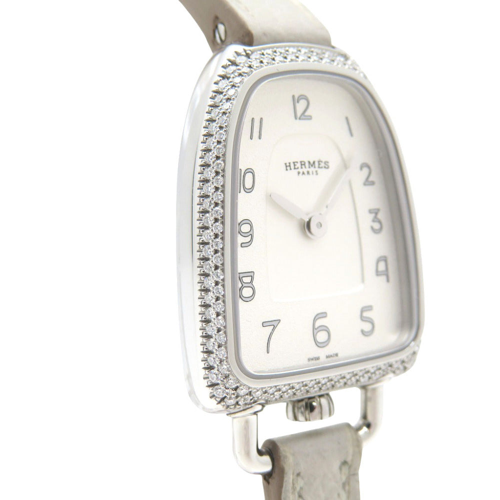 Hermes Watches Quartz Ga1.130 Stainless Steel, Diamond White Galop D'Herms Mm White Dial