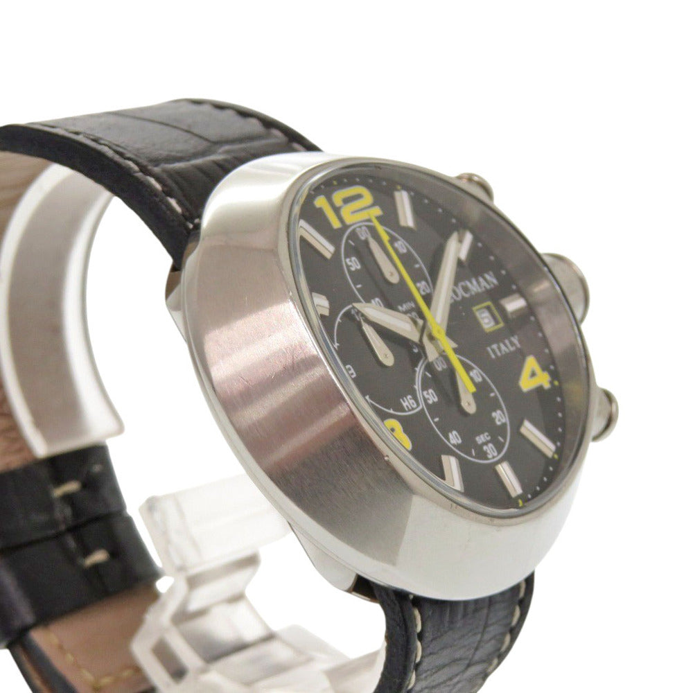 Locman Watches Quartz Ref420 Stainless Steel , Embossed Leather Black Quartz Black Dial Mens