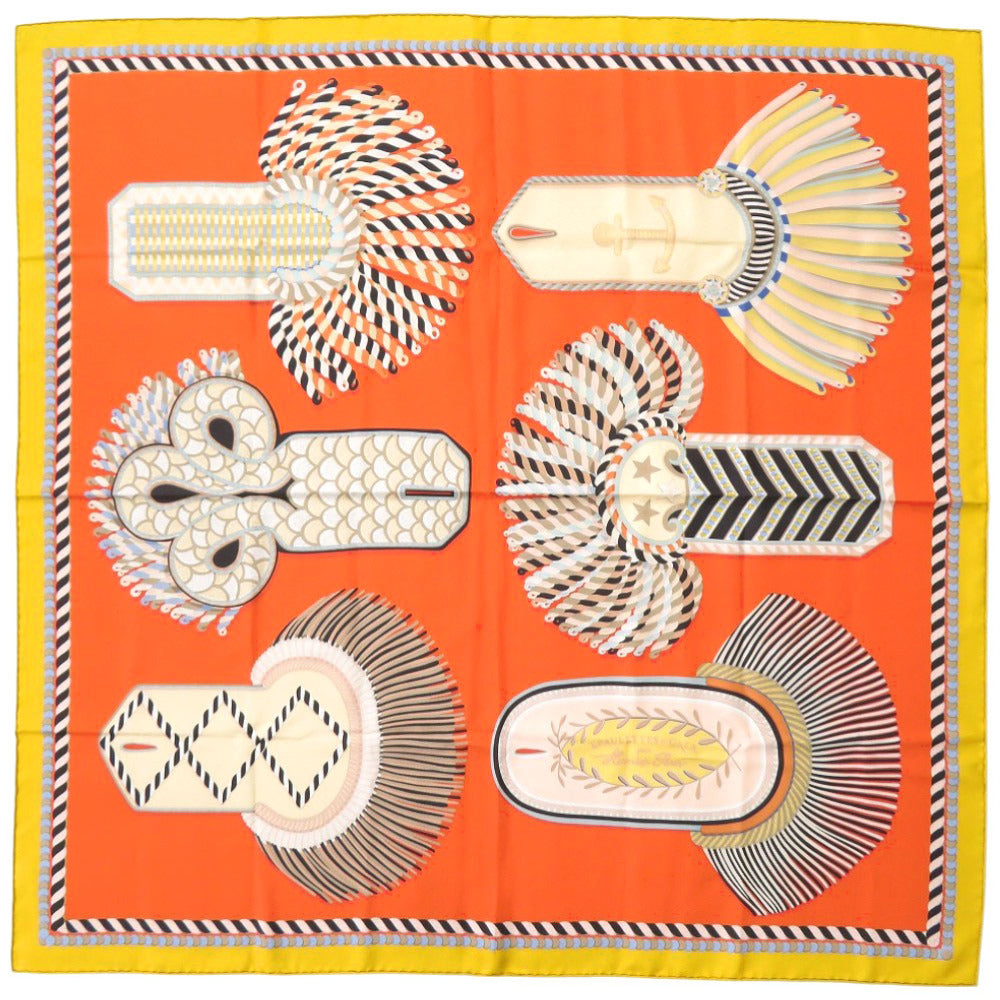 Hermes Scarf Silk Orange Carre90 Double Face Gala Epaulettes