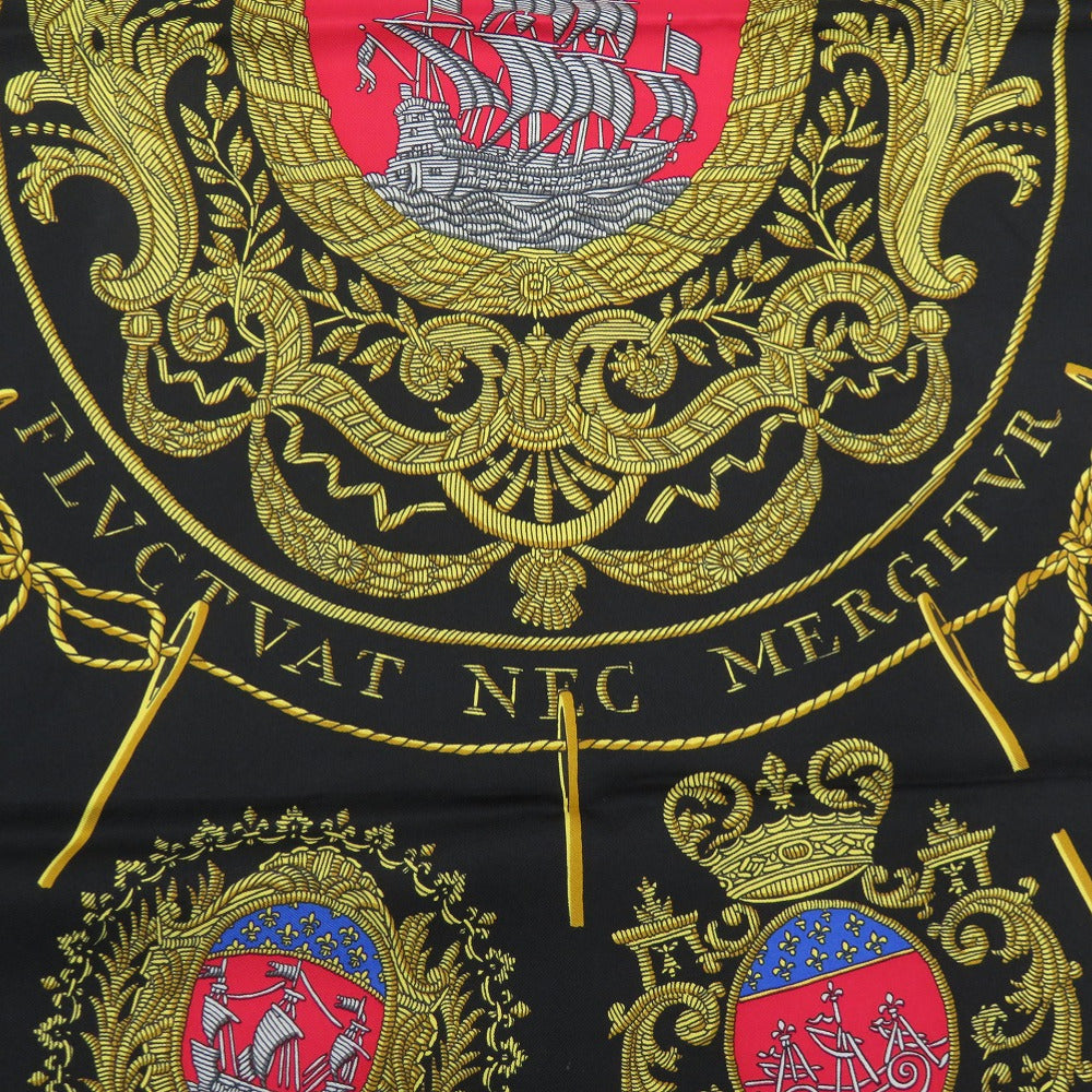 Hermes Scarf Silk Black Carre90 Les Armes De Paris Coat Of Arms Of Paris Women
