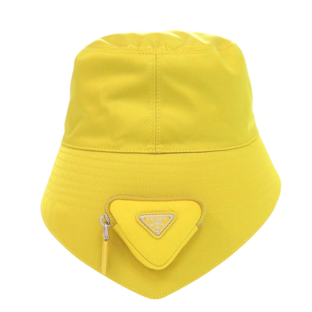 Prada Other Hats 2Hc282 Polyamide Yellow With Mini Pouch Re-Nylon Bucket Hat Triangle Plate Mens L