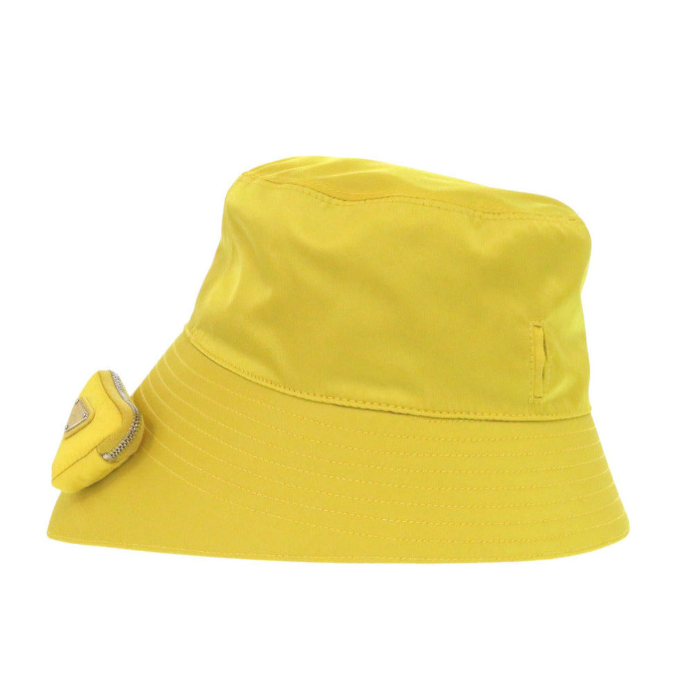 Prada Other Hats 2Hc282 Polyamide Yellow With Mini Pouch Re-Nylon Bucket Hat Triangle Plate Mens L