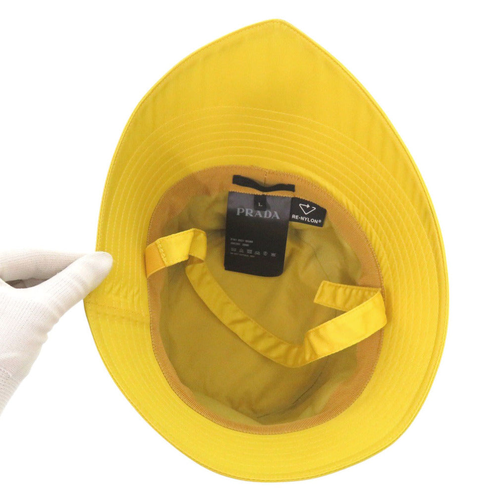 Prada Other Hats 2Hc282 Polyamide Yellow With Mini Pouch Re-Nylon Bucket Hat Triangle Plate Mens L