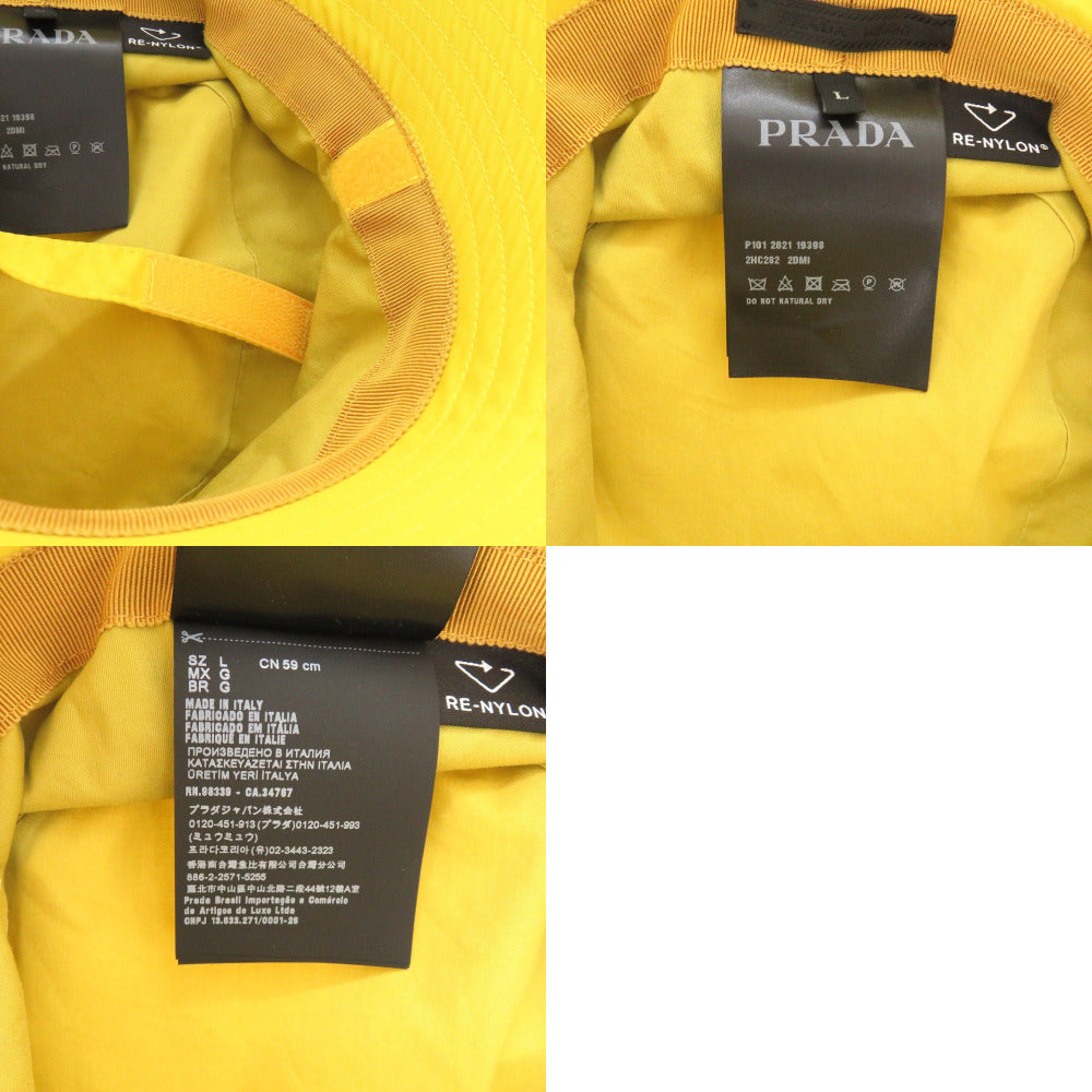 Prada Other Hats 2Hc282 Polyamide Yellow With Mini Pouch Re-Nylon Bucket Hat Triangle Plate Mens L