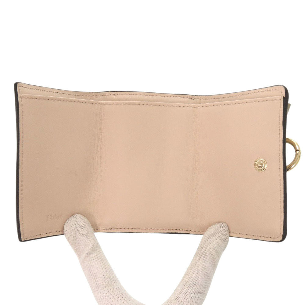 Chloe Tri-Fold Wallet Leather Cement Pink Alphabet Women