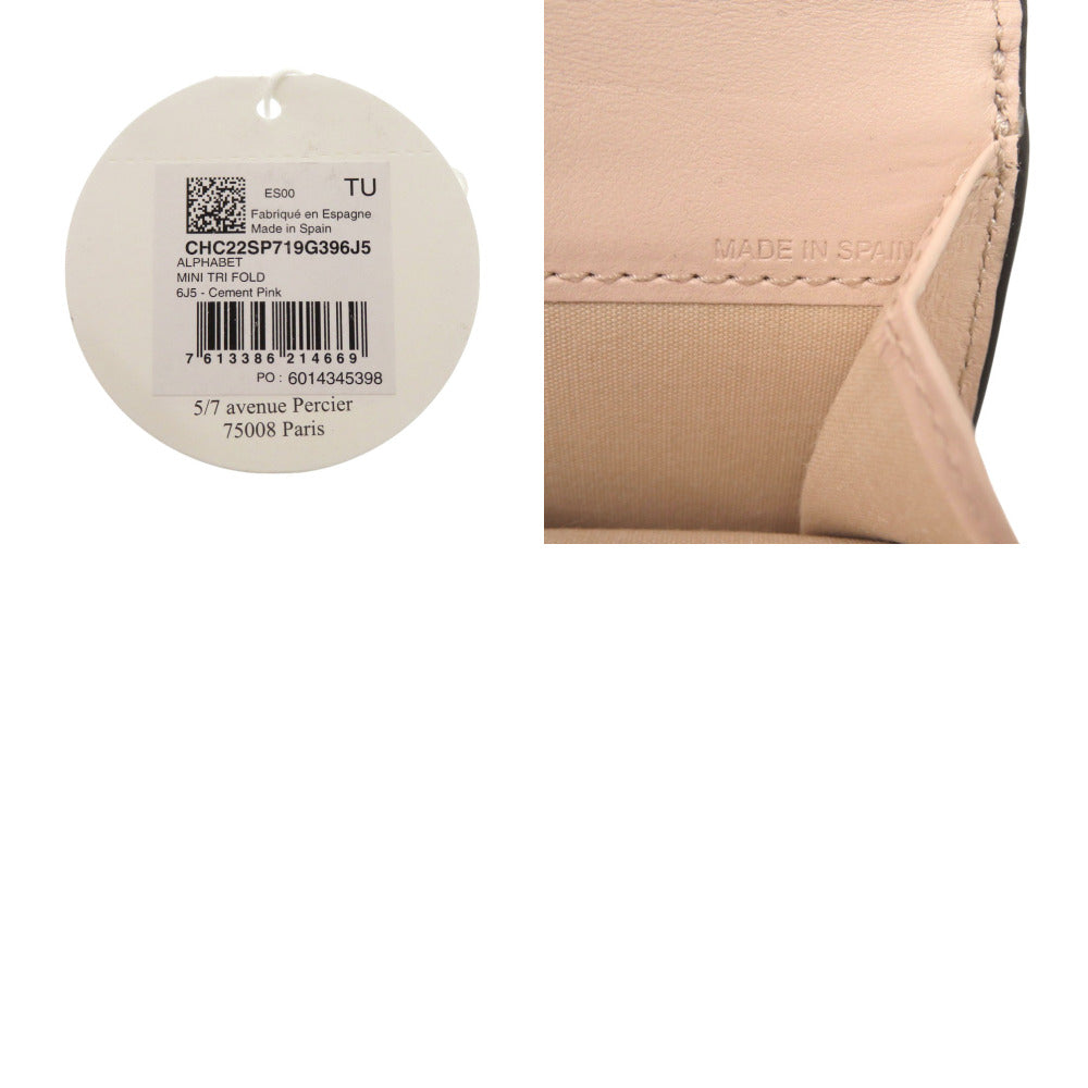 Chloe Tri-Fold Wallet Leather Cement Pink Alphabet Women