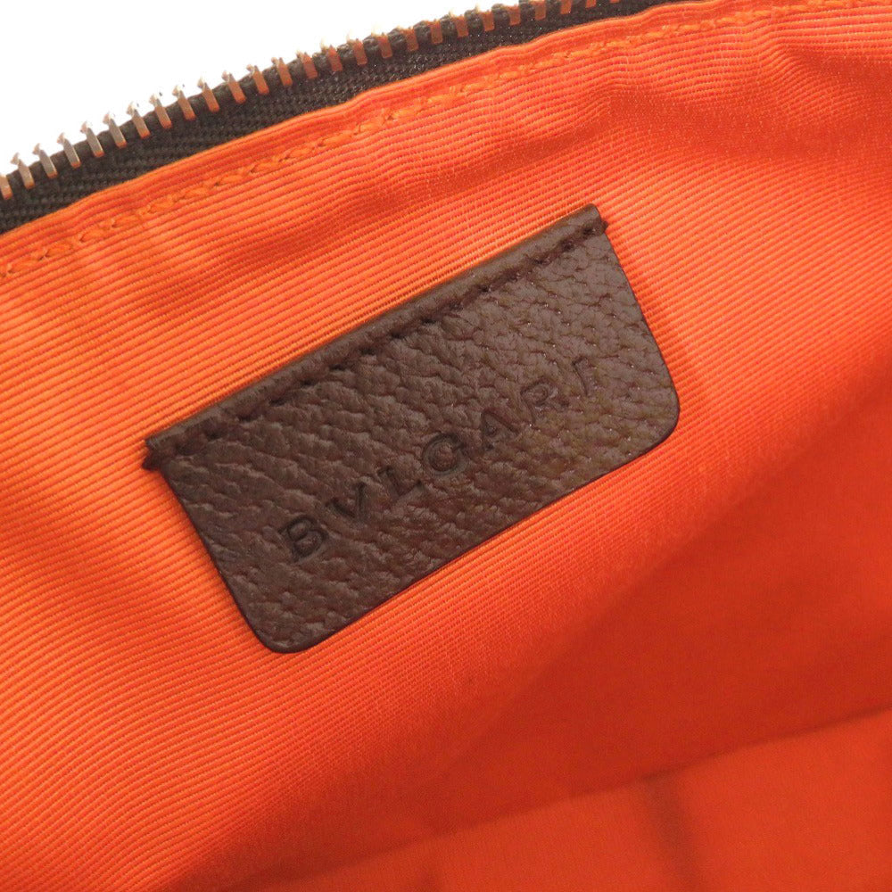 Bvlgari Pouch Canvas, Leather Brown Accessory Pouch Logo Mania Women