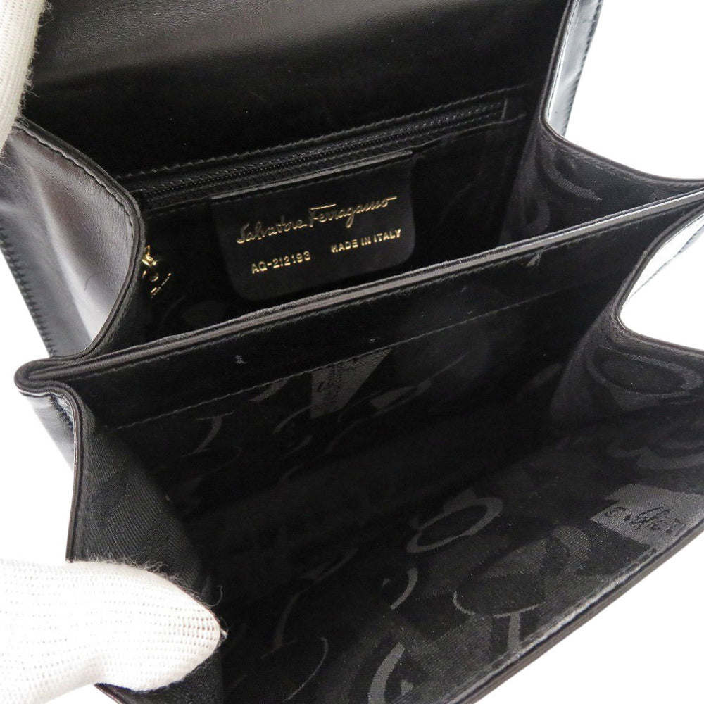 Salvatore Ferragamo Handbag Aq-212193 Leather Black Gancini Women