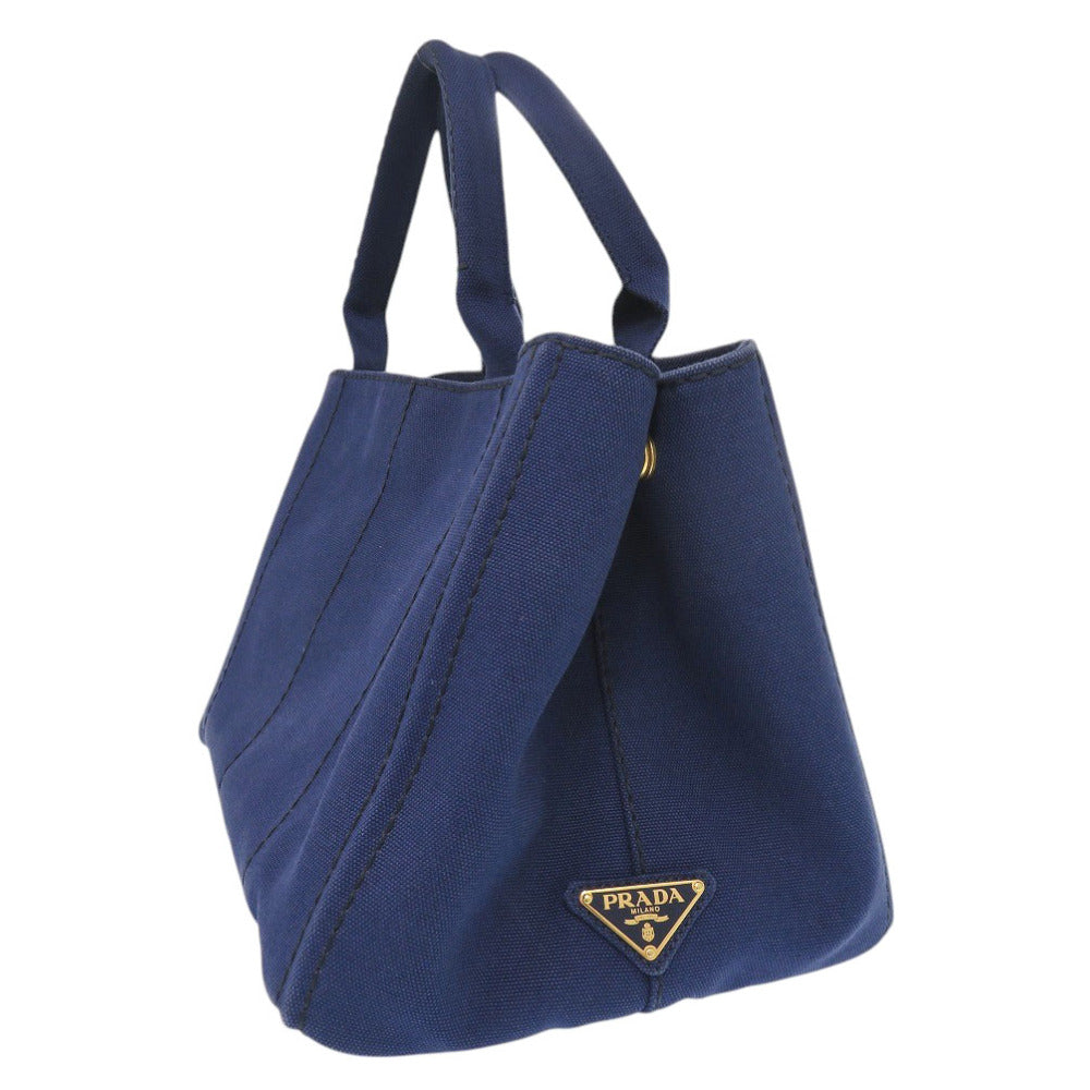 Prada Handbag Canvas Blue Canapa Tote Women