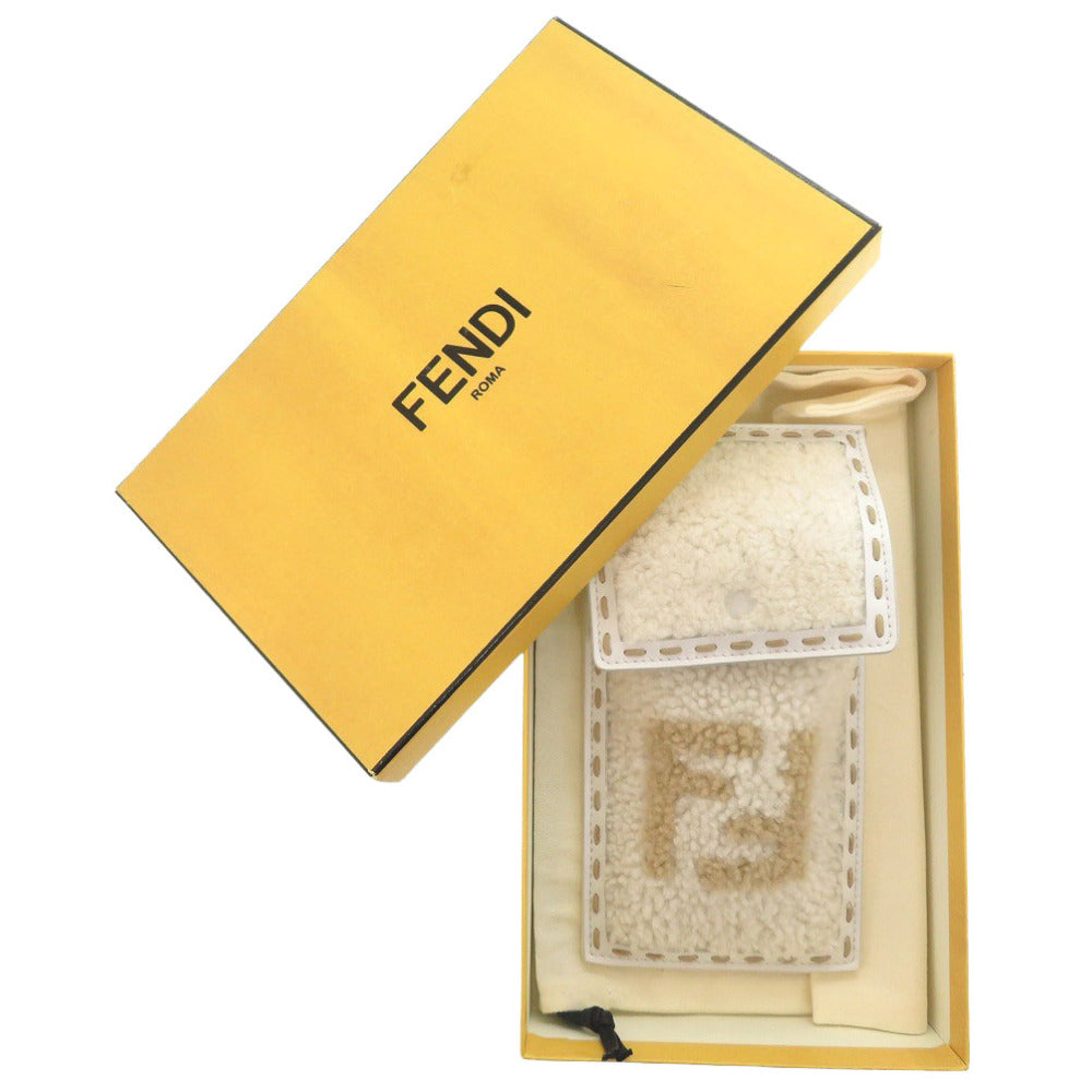 Fendi Pouch Mouton, Leather White Phone Holder Bag Charm Women