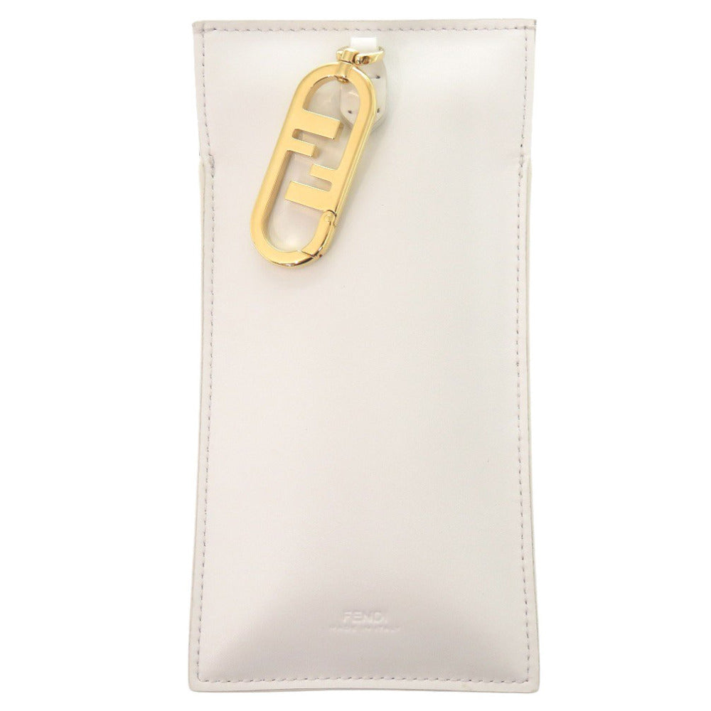 Fendi Pouch Mouton, Leather White Phone Holder Bag Charm Women