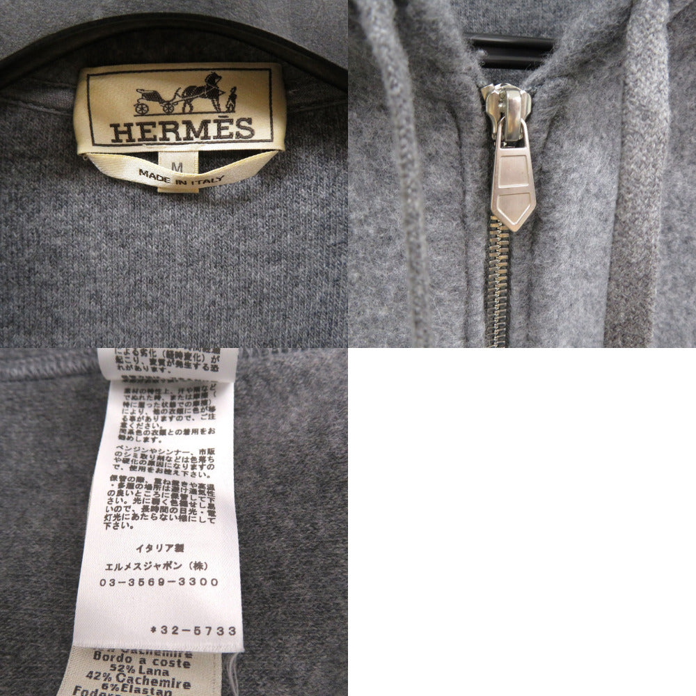 Hermes Hoodie 32-5733 Wool Gray Knitted Hooded Zip-Up Hoodie Mens M