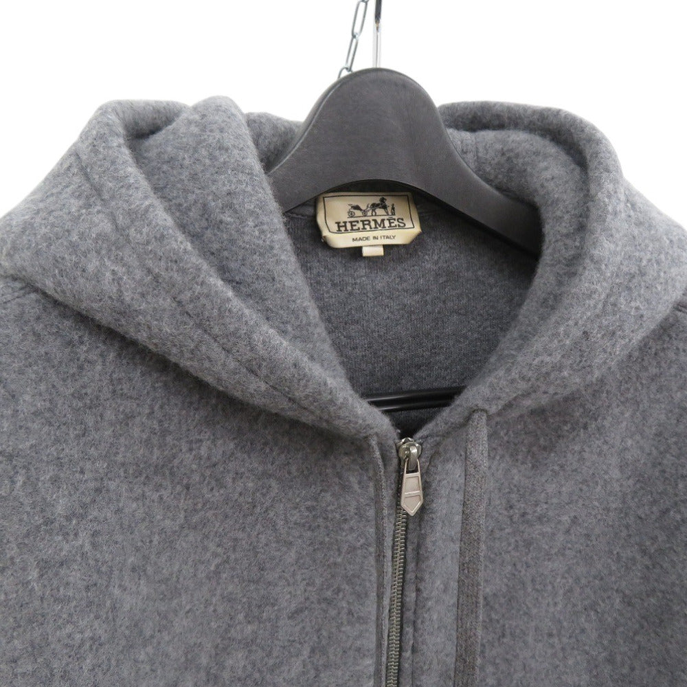 Hermes Hoodie 32-5733 Wool Gray Knitted Hooded Zip-Up Hoodie Mens M