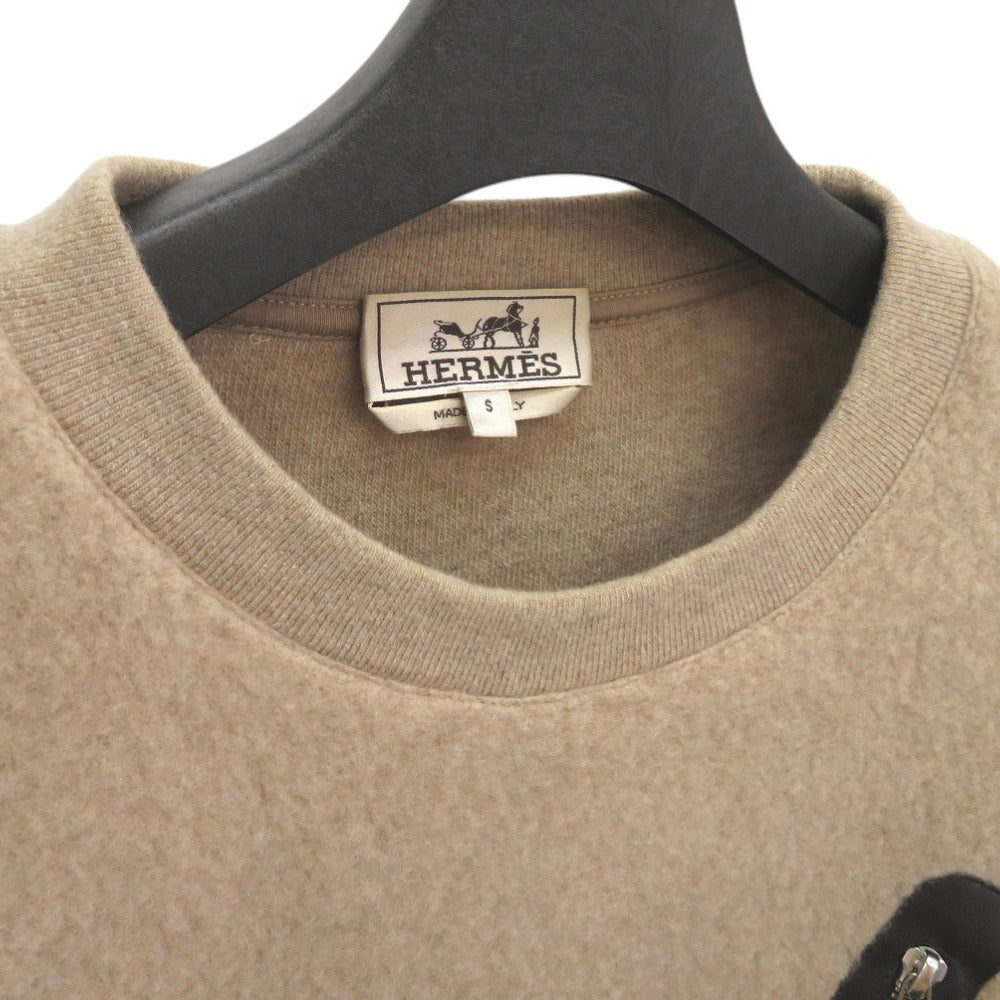 Hermes Knit Wool Beige Crewneck Round Neck Sweater Pocket Piping Pullover Knit Pullover Crewneck