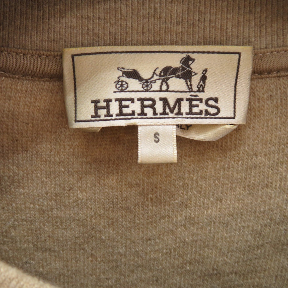 Hermes Knit Wool Beige Crewneck Round Neck Sweater Pocket Piping Pullover Knit Pullover Crewneck