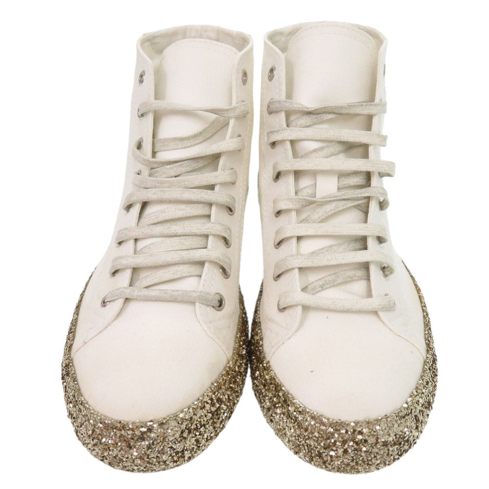 Saint Laurent Paris Sneakers Canvas White Glitter Sole High Cut Women 41