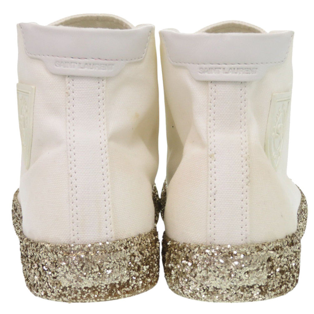 Saint Laurent Paris Sneakers Canvas White Glitter Sole High Cut Women 41