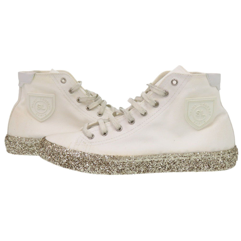 Saint Laurent Paris Sneakers Canvas White Glitter Sole High Cut Women 41