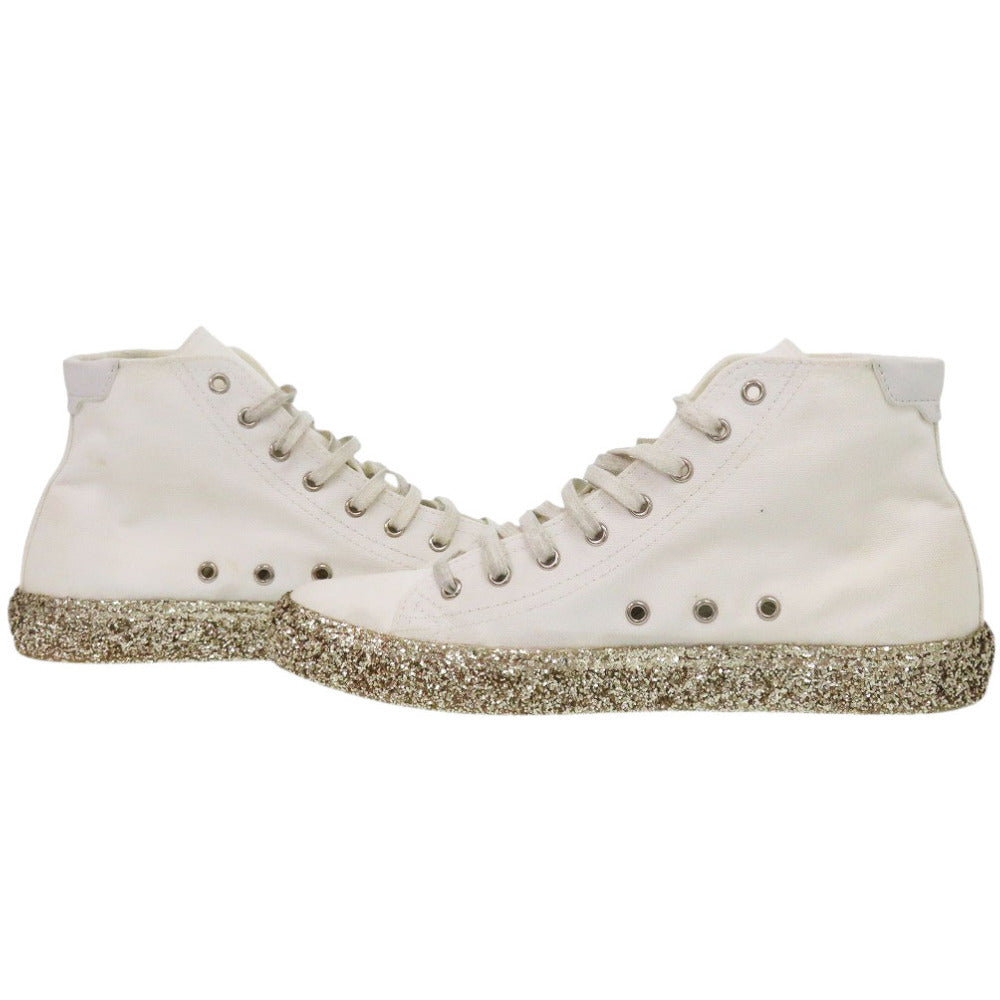 Saint Laurent Paris Sneakers Canvas White Glitter Sole High Cut Women 41