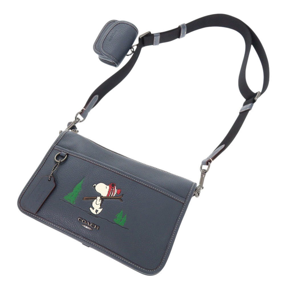 Coach Shoulder Bag Leather Navy X Peanuts Snoopy With Mini Pouch Women